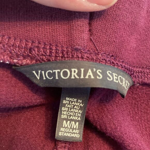 Victorias Secret Burgundy sweat pants w/ metallic sequin brand name & pockets - Picture 6 of 8